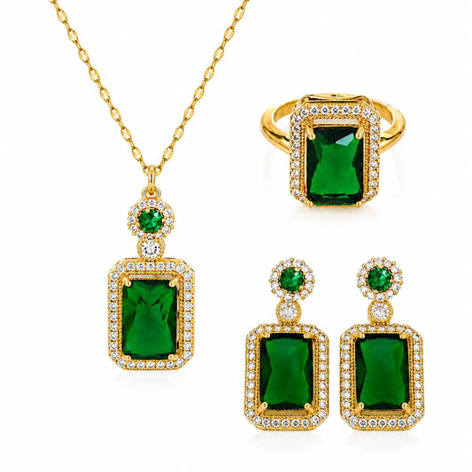 3 PIEZAS AL PRECIO DE 1 - CONJUNTO ESMERALDA🎁 - Amelia Joyería